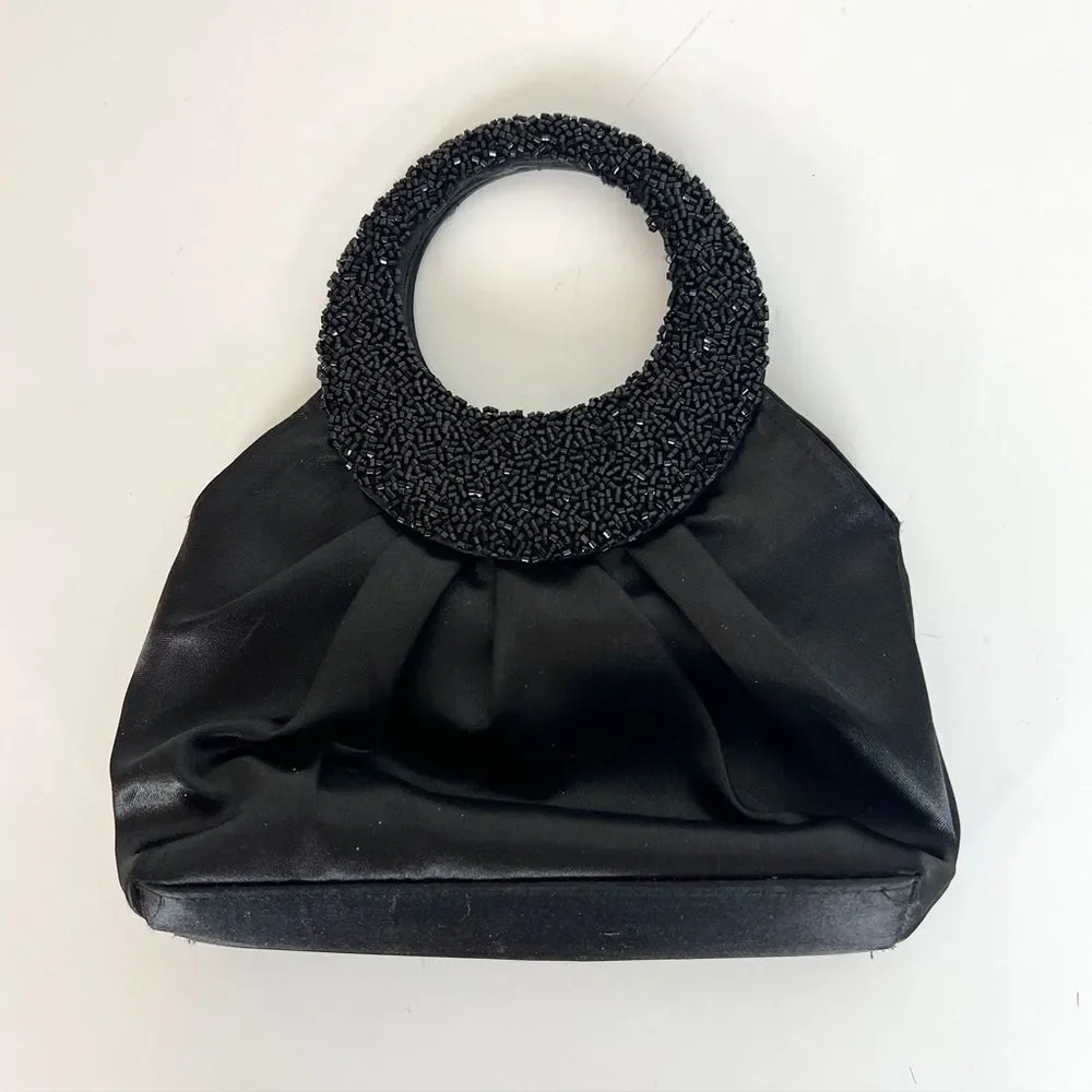 Vintage Jessica McClintock Beaded Black Satin Clutch or Shoulder Bag